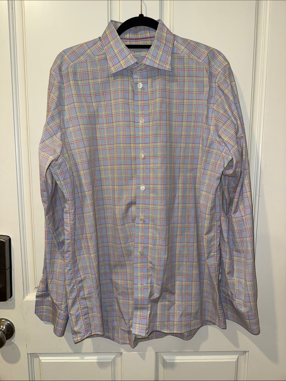 Eton Men's Pastel Plaid Dress Shirt - Light Blue, Pink, Yellow